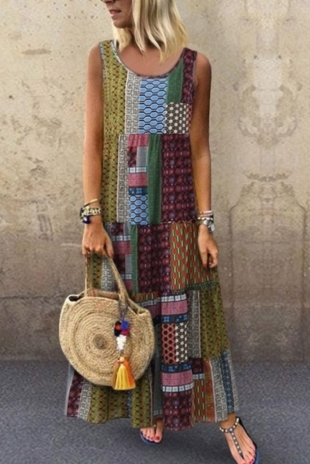 Bohemian maxi dress-multicolored maxi dress-boho style maxi dress-long dress-linen dress-summer-spring-fall