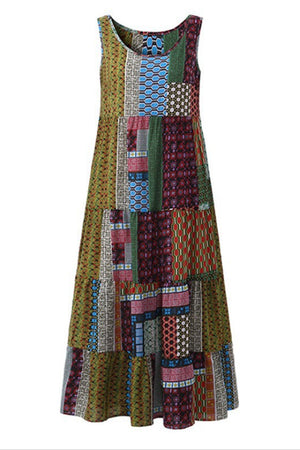 Bohemian maxi dress-multicolored maxi dress-boho style maxi dress-long dress-linen dress-summer-spring-fall