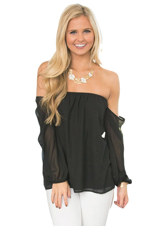 black-off shoulder-quarter sleeved top-long sleeved top-summer-spring-casual-comfortable-tops