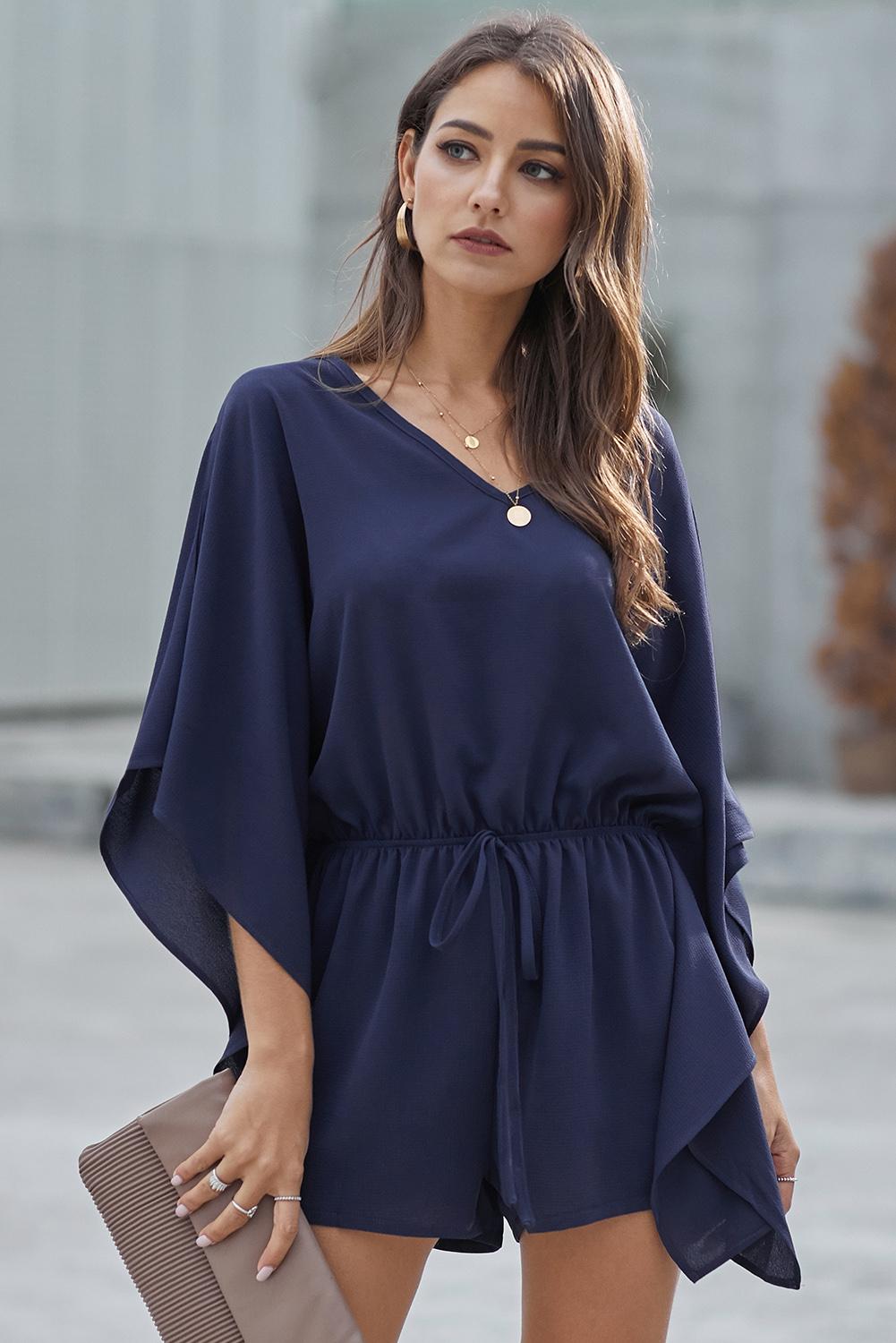blue-kimono romper-romper-shorts-one piece-kimono sleeved-kimono-wide sleeves