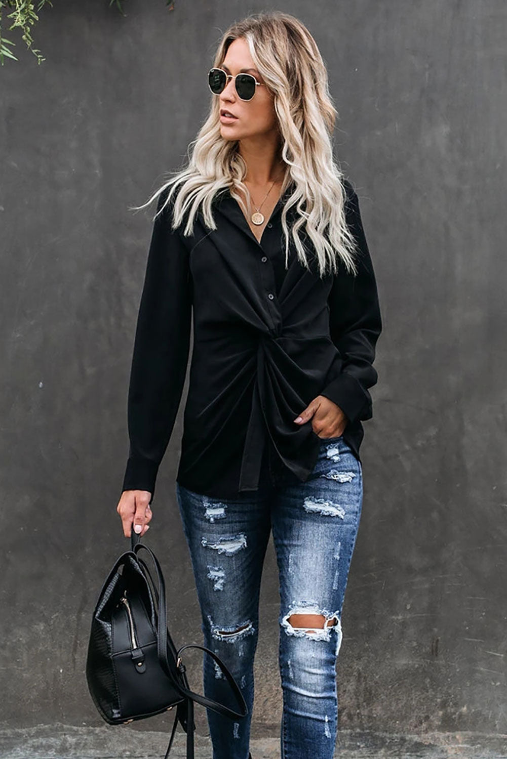 Tops 1982byree Twisted Button Down