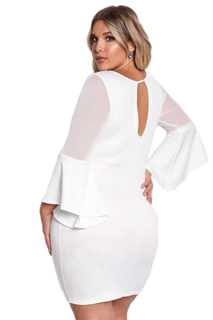 plus size-bodycon dress-bell sleeves-fitted-midi dress-above the knee dress-white dress-spring-summer-casual dress-formal dress